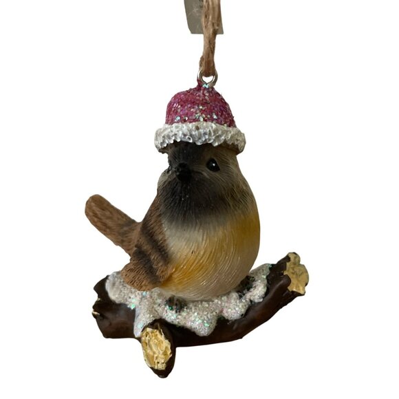 Glittery Chickadee Bird on Branch Christmas Ornament Santa Hat Heartland Holiday - Picture 2 of 9